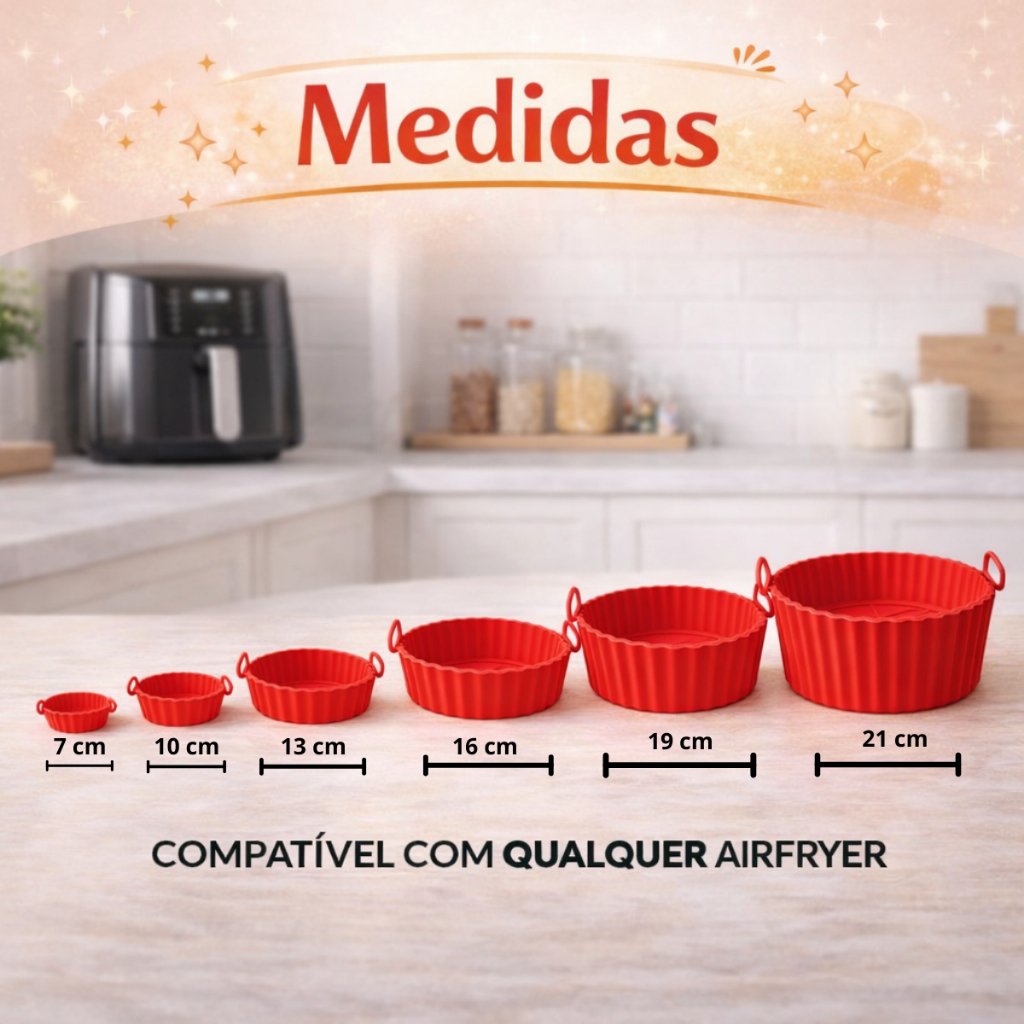 Imagem do vendedor com seis formas e medidas de 7, 10, 13, 16, 19 e 21 centímetros